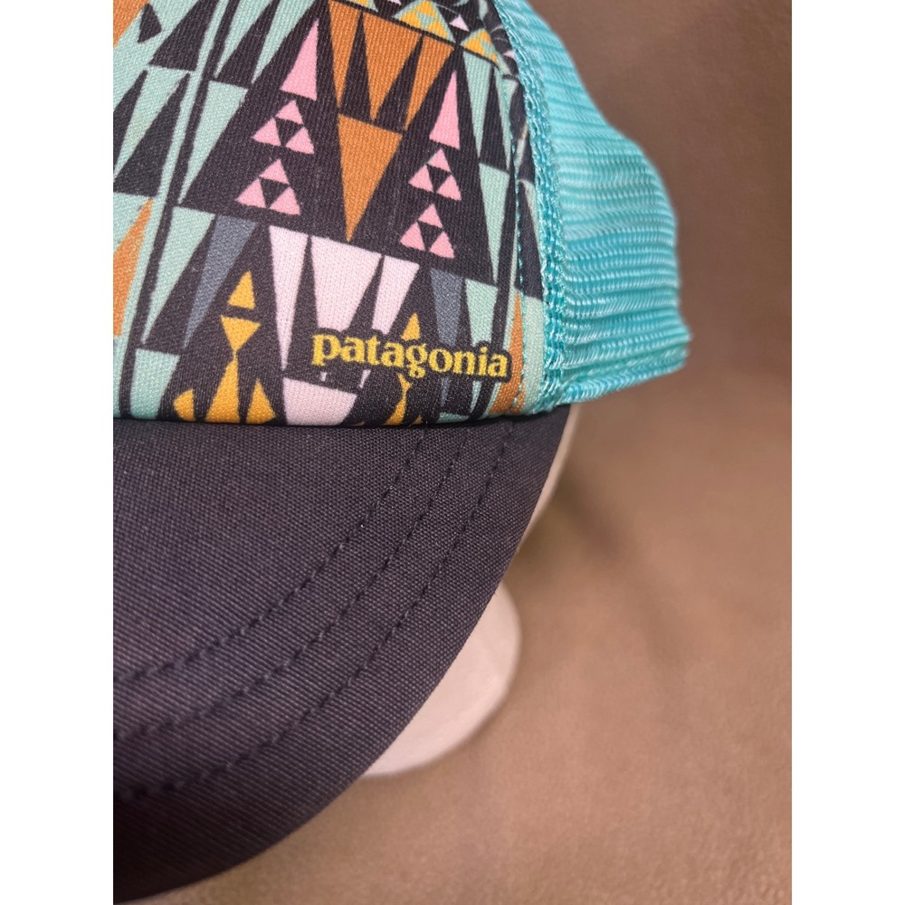 Patagonia Duckbill Trucker Hat Teal Geometric Tribal Mesh Snapback Cap ALL - Picture 6 of 11